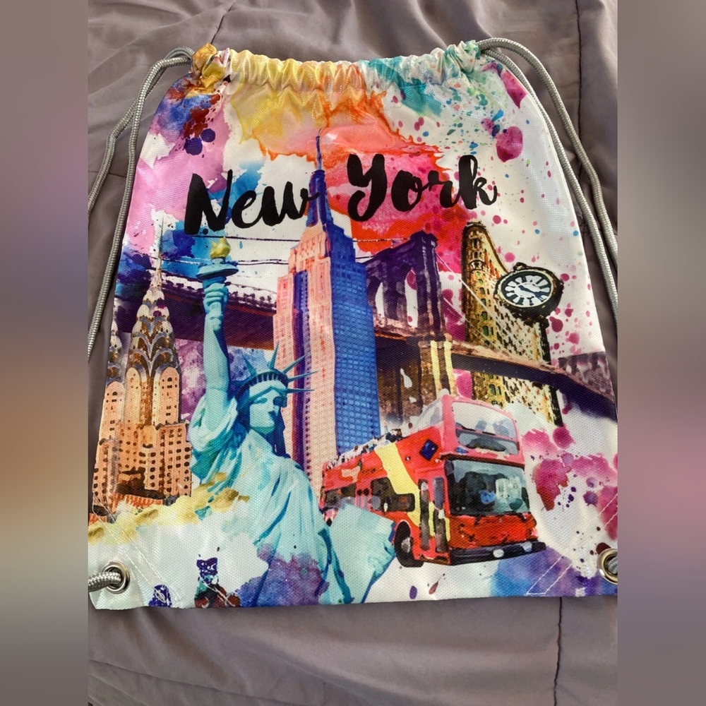Colorful New York Drawstring Backpack - Picture 2 of 4
